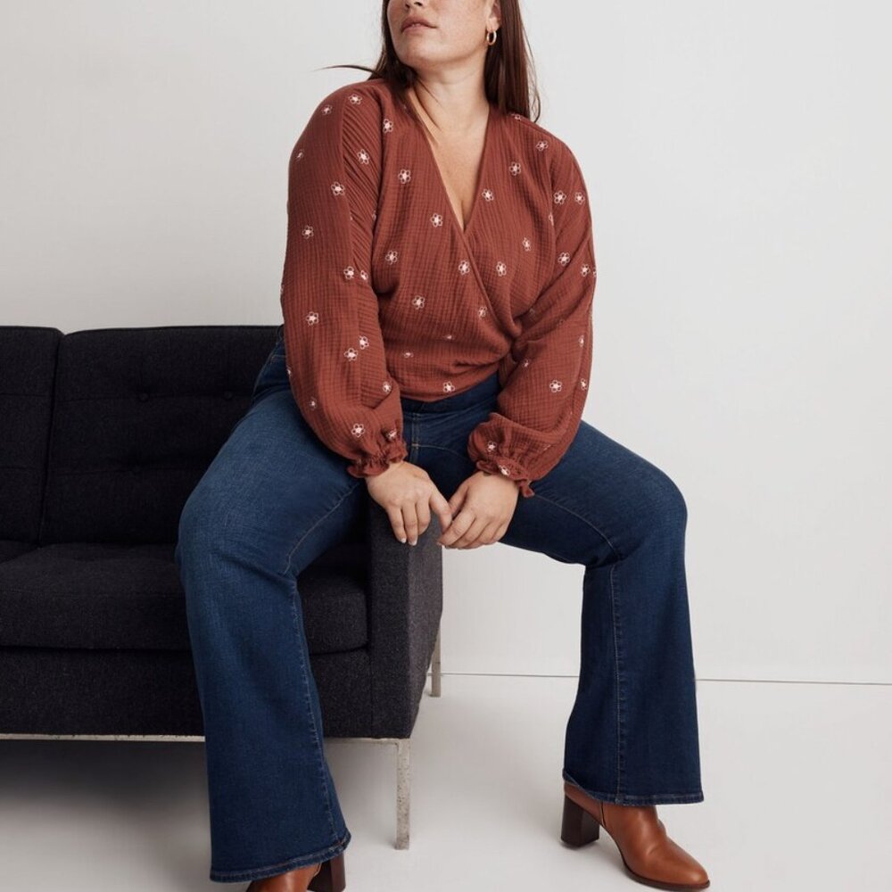 Madewell Plus Size Embroidered Lightspun Wrap Top NWT
